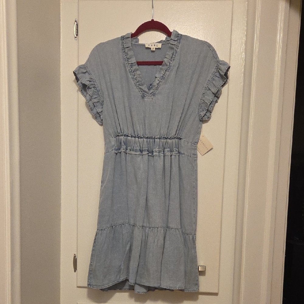 THML Light Blue Ruffled Mini Dress - Picture 3 of 4
